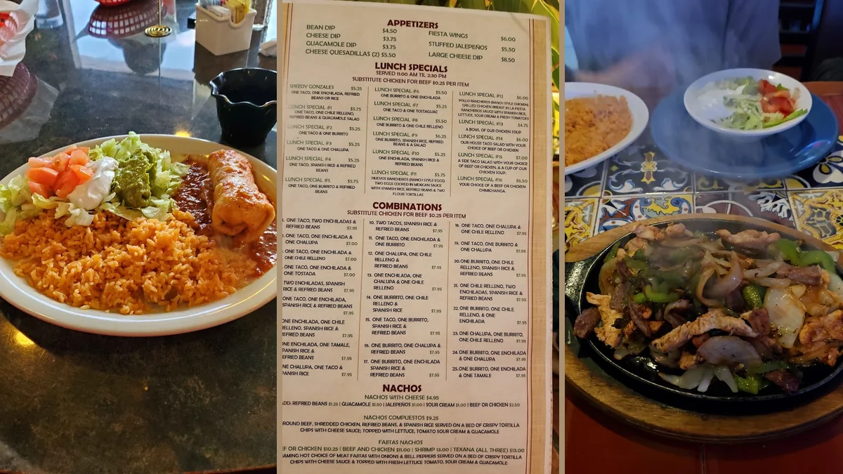 Colorful Mexican plates on a casual dining table.